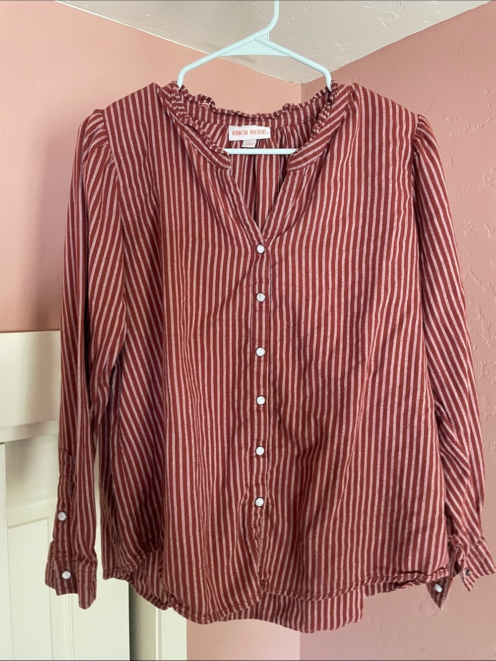 Knox Rose Red and White Vertical Stripe Button-Down Shirt